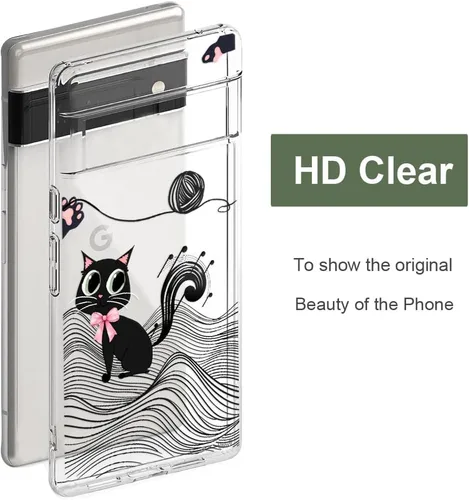 Miniatura 6 de Unov Funda para Pixel 6 Pro transparente con diseño de TPU suave, absorción de golpes, diseño delgado en relieve, cubierta trasera protectora