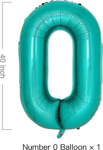 Miniatura 2 de Globos de color verde azulado con el número 0 de 40 pulgadas, globos grandes de papel de aluminio azul turquesa para mujer, decoraciones