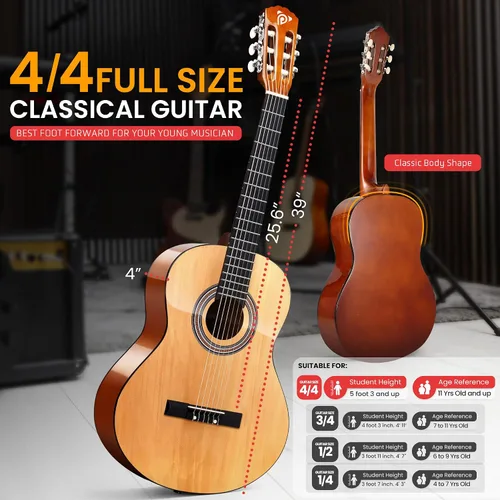 Miniatura 3 de Pyle Beginner Acoustic Guitar Kit, 4/4 Full Size All Wood Instrument with Full Accessory Kit, Picks, Shoulder Strap, Carry Case, Cleaning Cloth