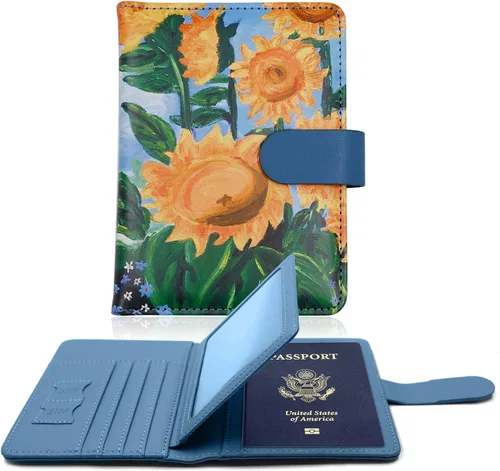 Miniatura 19 de Melsbrinna - Funda para pasaporte, ranuras para tarjetas, bonita funda para pasaporte para mujeres/hombres, resistente al agua con bloqueo RFID