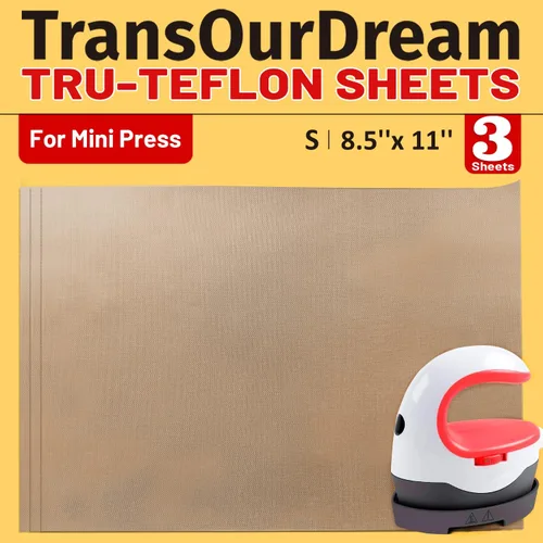 TransOurDream Paquete de 3 Láminas de Teflón PTFE Tamaño S de 8.5 x 11" para Mini Prensa de Calor Alfombrilla Artesanal Resistente al Calor Papel de
