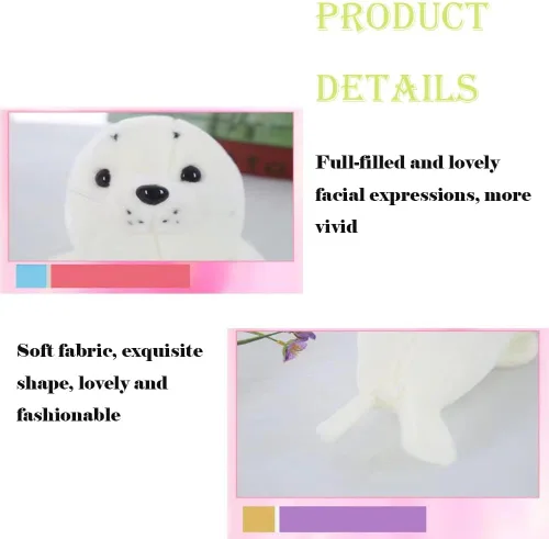 Miniatura 3 de Animal de peluche con sello de 15.7 pulgadas, juguete de almohada de peluche con sello gordito blanco, regalos para niños