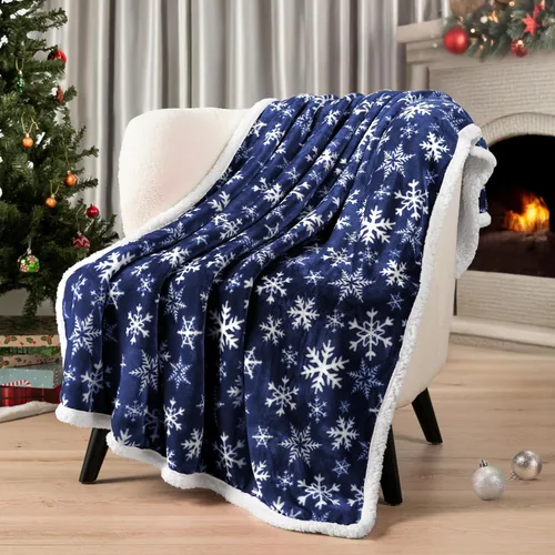 Miniatura 2 de PAVILIA manta de forro polar sherpa prémium, suave, acolchada, reversible, cálida y acogedora de microfibra lisa para sofá Copo de nieve azul
