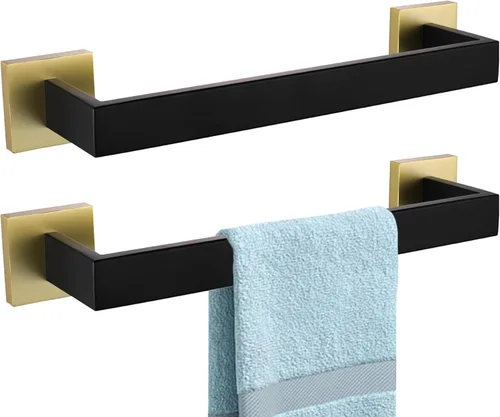 Miniatura 37 de LANC 2 paquetes de barras de toalla de baño de 16 pulgadas, total de 18 estantes cuadrados para toallas de baño, soportes para toallas de mano