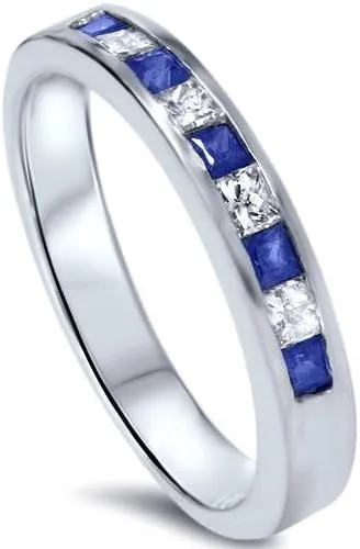 Miniatura 4 de Anillo de oro blanco de 14 quilates con zafiro y diamantes de talla princesa de 12 ct