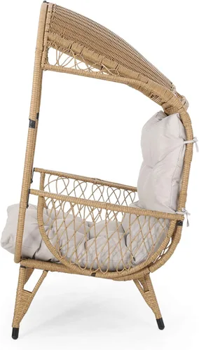 Miniatura 5 de GDFStudio Joanna - Silla de mimbre para exteriores con cojín, color marrón claro y beige