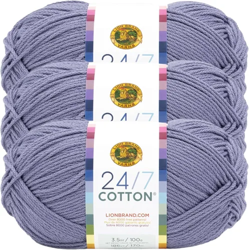 Miniatura 118 de Lion Brand Yarn, Hilo ligero mercerizado de algodón 24/7 para tejer, ganchillo y manualidades, Almirante, 1 paquete, 185 yardas de fibra natural
