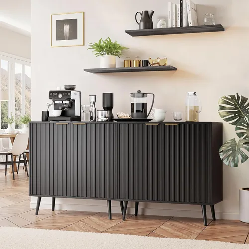 Miniatura 12 de Vrullu Gabinete de Almacenamiento Moderno, Gabinete de Buffet Independiente, Aparador Negro y Almacenamiento de Buffet, Muebles de Acento de Madera
