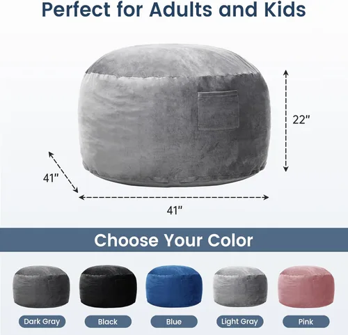 Miniatura 2 de Kromax Sillón Puf Grande de 3.5 Pies para Niños, Adolescentes, Adultos, Espuma Viscoelástica, Fácil de Limpiar, Funda de Ante Suave Lavable, Gris