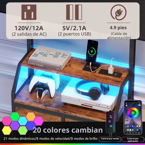 Miniatura 4 de Soporte de TV rodante con soporte y 4 cajones de tela, soporte de TV con ruedas para TV de 32 a 75 pulgadas, centro de entretenimiento y mesa