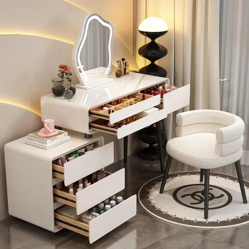 Miniatura 2 de Escritorio de tocador con luces, tocador de maquillaje con espejo, tocador con cajón grande, 3 modos de iluminación de brillo ajustable, juego