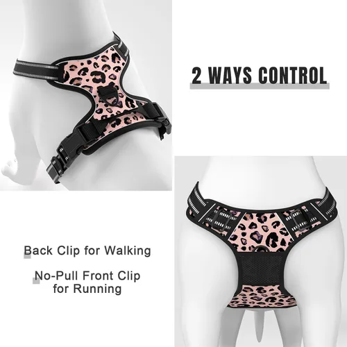 Miniatura 5 de Rnivvi Arnés sin tirones para perro, bonito arnés reflectante de leopardo tamaño XS para cachorros, chaleco acolchado suave ajustable para perros