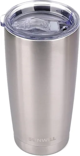 Miniatura 12 de SUNWILL Vaso de café de viaje de 20 onzas, taza aislada con tapa, taza de acero inoxidable para bebidas calientes y frías, con recubrimiento