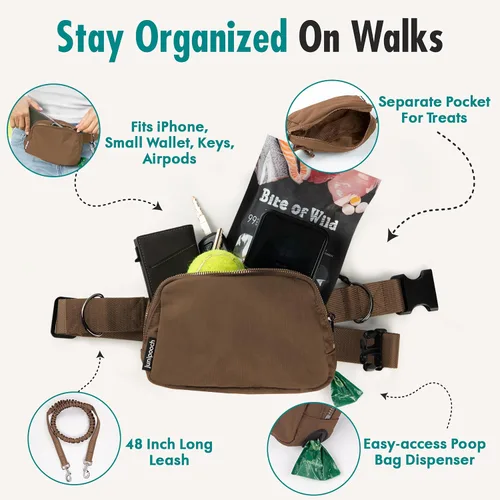 Miniatura 4 de Correa de perro manos libres con bolsa de golosinas para perros, correa de cintura elegante y moderna para pasear al perro, para llevar