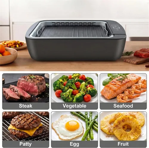 Miniatura 2 de Parrilla y plancha sin humo para interiores de 1100 W, control de humo de barbacoa coreana con control de temperatura de ventilador, placa