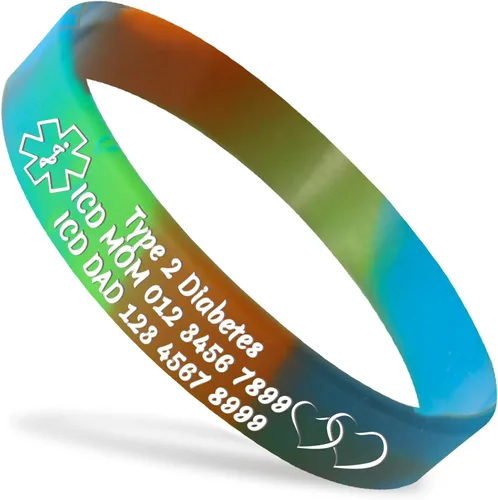 Miniatura 25 de Pulseras de silicona de alerta médica personalizadas, pulseras de identificación médica, pulseras de emergencia deportivas personalizadas para Blanco