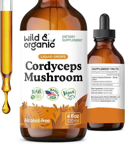 Wild & Organic Cordyceps Tintura - Extracto de hongo Cordyceps Sinensis para apoyo inmunológico y energético - Suplemento líquido de hongos - Gotas