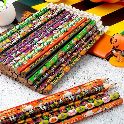 Miniatura 7 de JOYIN 48 lápices de Halloween a granel con borrador, surtido de lápices coloridos de otoño, juego de papelería con temática de Halloween de 12