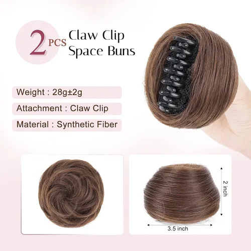 Miniatura 2 de Extensiones de moño espacial para mujer, 2 piezas de extensiones de moño de cabello falso natural, clip de garra, moño de pelo sintético