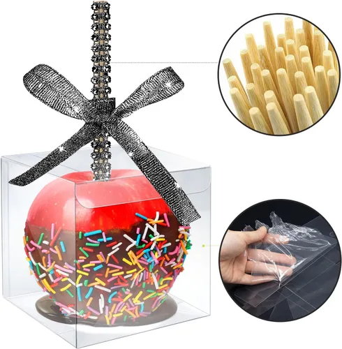 Miniatura 2 de MGWOTH Cajas para Manzanas Acarameladas con Agujero para Palo Brillante, Paquete de 20 Kit de Envoltura para Manzanas de Caramelo con Contenedores