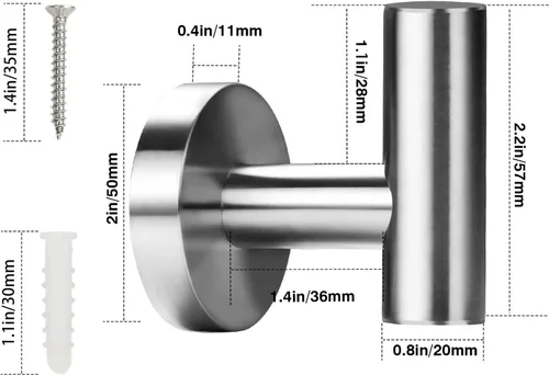 Miniatura 3 de Ganchos para toallas para baños, gancho de níquel cepillado, para colgar en la pared, de acero inoxidable SUS304, para baño, cocina, garaje