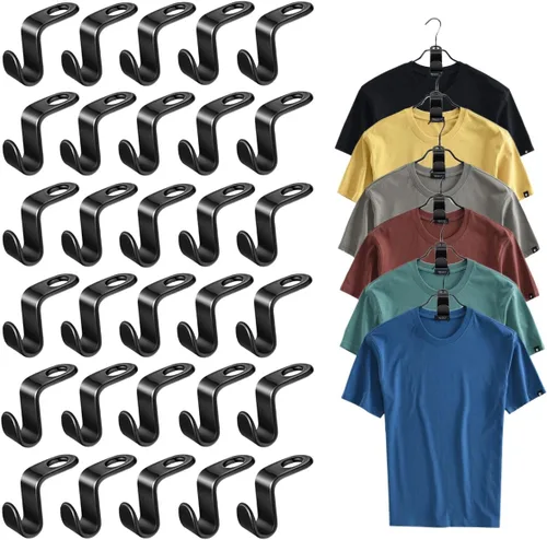 Miniatura 11 de 150 ganchos para colgar ropa, clips extensores de plástico resistente, ganchos de conexión de terciopelo, ganchos de suspensión en cascada para 150