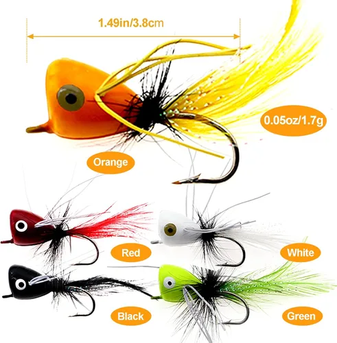 Miniatura 6 de Poppers de Pesca con Mosca Moscas Secas de Pesca con Mosca Señuelos de Pesca en Superficie Moscas Popper para Lubina Señuelos de Insectos Cebo A: 10