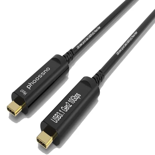 Miniatura 7 de phoossno Cable de fibra óptica USB C a C, cable de ángulo USB 3.1Tipo C de 10 Gbps 33 pies compatible con Microsoft Azure Logitech Camera Aver &