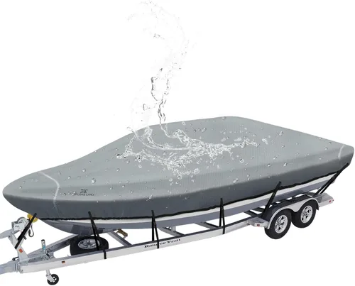 Miniatura 9 de Explore Land Cubierta impermeable 900D para lancha remolcable para lanchas de 14 a 16 pies de largo de hasta 76 pulgadas, casco en V, tri-casco