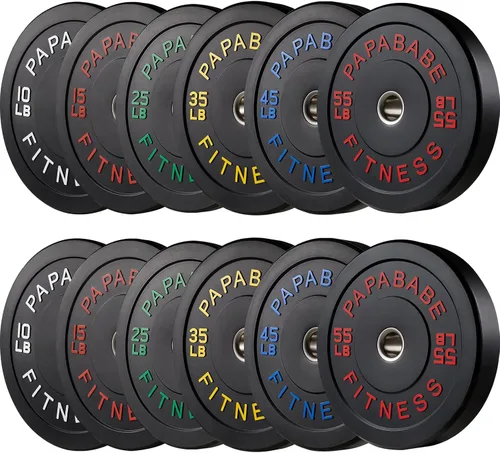 Miniatura 20 de Papababe Placas de peso, juego de placas de pesas de 2 pulgadas, placas de peso de goma protectoras para el suelo, placas de parachoques de 10 a 600