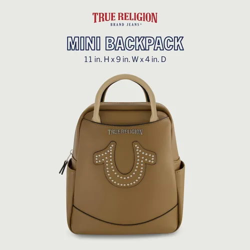 Miniatura 2 de True Religion Mini Backpack, Studded Horseshoe Logo Small Travel Bag Purse for Women, Adjustable Shoulder Straps