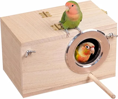 YJJKJ Caja nido de periquitos de madera para mascotas, casa de pájaros, caja de jaula de anidación para pájaros tortolitos, cacatúas, loros