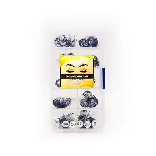 Miniatura 62 de Extensiones de pestañas 20D, 25D. 500 abanicos de pestañas prefabricados. Extensiones de pestañas. Hechas a mano (20D - rizo D - 0.03, 0.55 pulgadas)