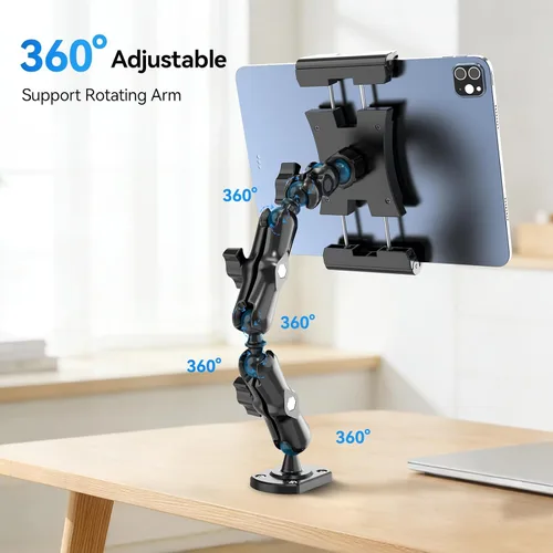 Miniatura 5 de OHLPRO Soporte de tableta con base de taladro resistente para coche y camión, soporte de tablero con brazo ajustable de 360° de 3 etapas para iPad