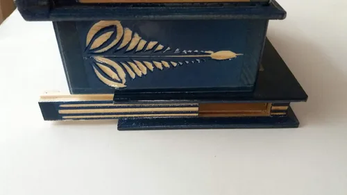 Miniatura 4 de Bonita caja de madera misteriosa, hecha a mano, tallados complejos, Azul
