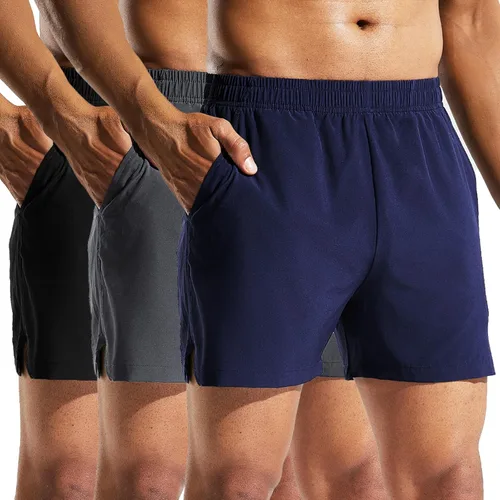 Miniatura 8 de MIER Paquete de 3 pantalones cortos deportivos para correr de 5 pulgadas, de secado rápido, ligeros, para gimnasio, entrenamiento, deportes