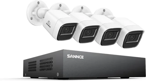 SANNCE 8CH 1080N - Sistema de cámara de vigilancia para el hogar y 4 cámaras CCTV 1080P TVI, resistente a la intemperie, visión nocturna infrarroja