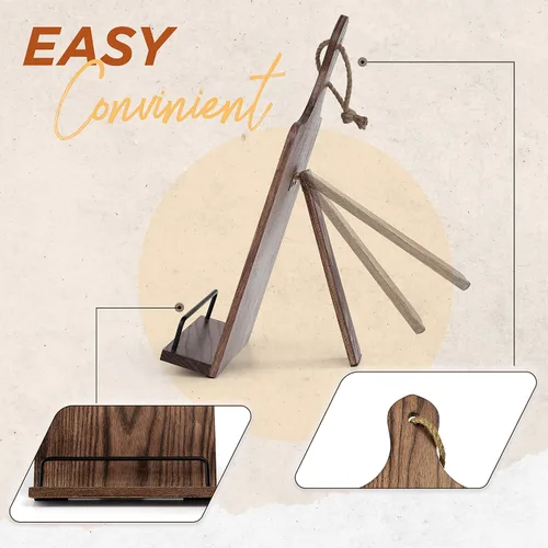 Miniatura 5 de FANATU Soporte para libro de cocina, de madera rústica, estilo tabla de cortar, soporte ajustable para libros de recetas para iPad y soporte