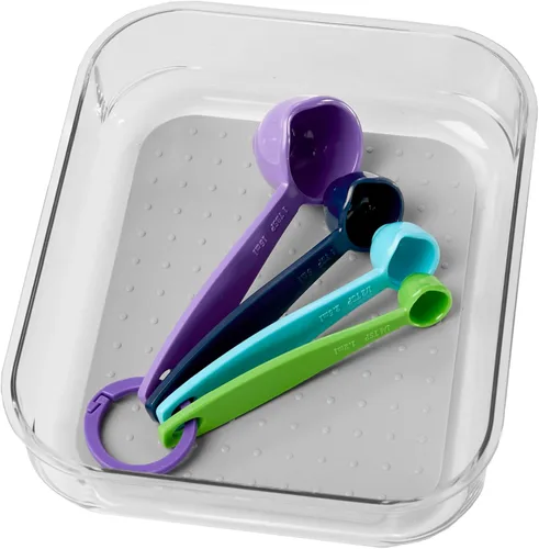 madesmart Organizador de almacenamiento mediano transparente, forro de agarre suave de alta calidad, base antideslizante, para utensilios de cocina,