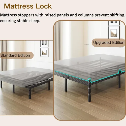 Miniatura 3 de Base de cama resistente de tamaño individual con almacenamiento y tapón de colchón, marco de cama de metal con plataforma, no necesita somier, fácil