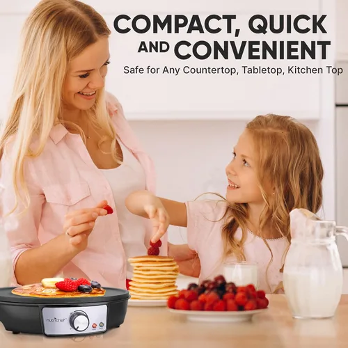 Miniatura 3 de NutriChef Plancha eléctrica y crepé Placa de cocina antiadherente de 12 pulgadas Control de temperatura ajustable Esparcidor de masa