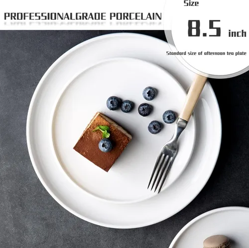 Miniatura 5 de Amazon - Platos de cena blancos de 6 piezas de 8.5 pulgadas, platos redondos ligeros, Simply plato de postre, vidrio de triple capa y resistente a
