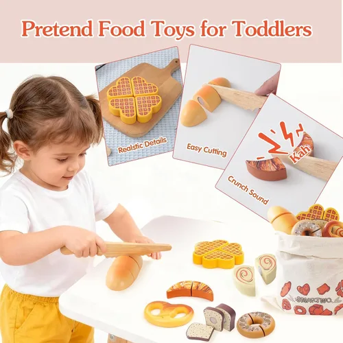 Miniatura 2 de Juguetes de madera para niños pequeños, juego de corte para hornear para niños, juego de simulación de panadería de cocina para niños, regalo