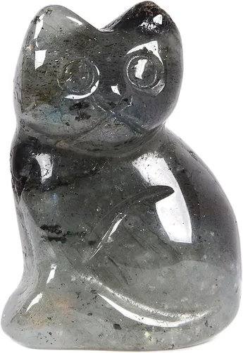 Miniatura 35 de Justinstones Escultura de gato tallada de cristal de cuarzo, estatua de gato de animal gatito de 1.181 in, mini figura de gato sentado de cristal