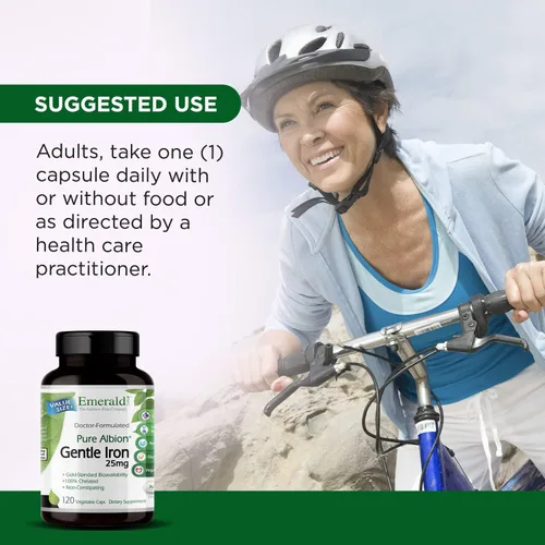 Miniatura 5 de Emerald Labs Gentle Iron 25mg - Quelato de bisglicinato ferroso - Suplemento de hierro quelado que apoya la energía, la salud ocular, inmune