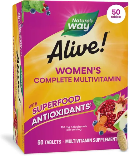 Nature's Way ¡Alive! Multivitamínico completo para mujeres, vitamina diaria para mujeres apoya el metabolismo de la energía celular, cabello, piel y
