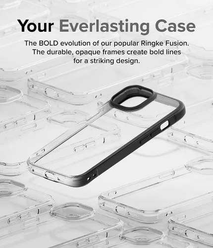 Miniatura 4 de Ringke Fusion Bold - Funda para iPhone 15, lados texturizados para agarre, tecnología antiamarilleo, parte trasera transparente para mostrar el Negro