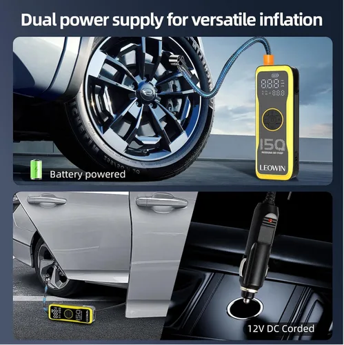 Miniatura 4 de Bomba de aire portátil para neumáticos con medidor digital de presión de neumáticos/luz LED, batería recargable integrada y adaptador de corriente
