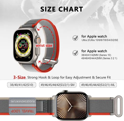 Miniatura 7 de Correa de nylon Trail Loop - Compatible con Apple Watch Ultra 3/2/1 Series 11/10/9/8/7/6/SE/5/4/3 para hombres y mujeres, correa deportiva de tela
