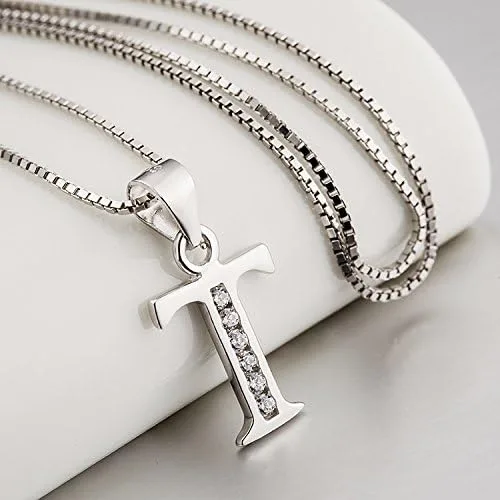 Miniatura 5 de Dijes personalizados para collar colgante con las 26 letras del alfabeto, circonita cúbica, plata esterlina S925.